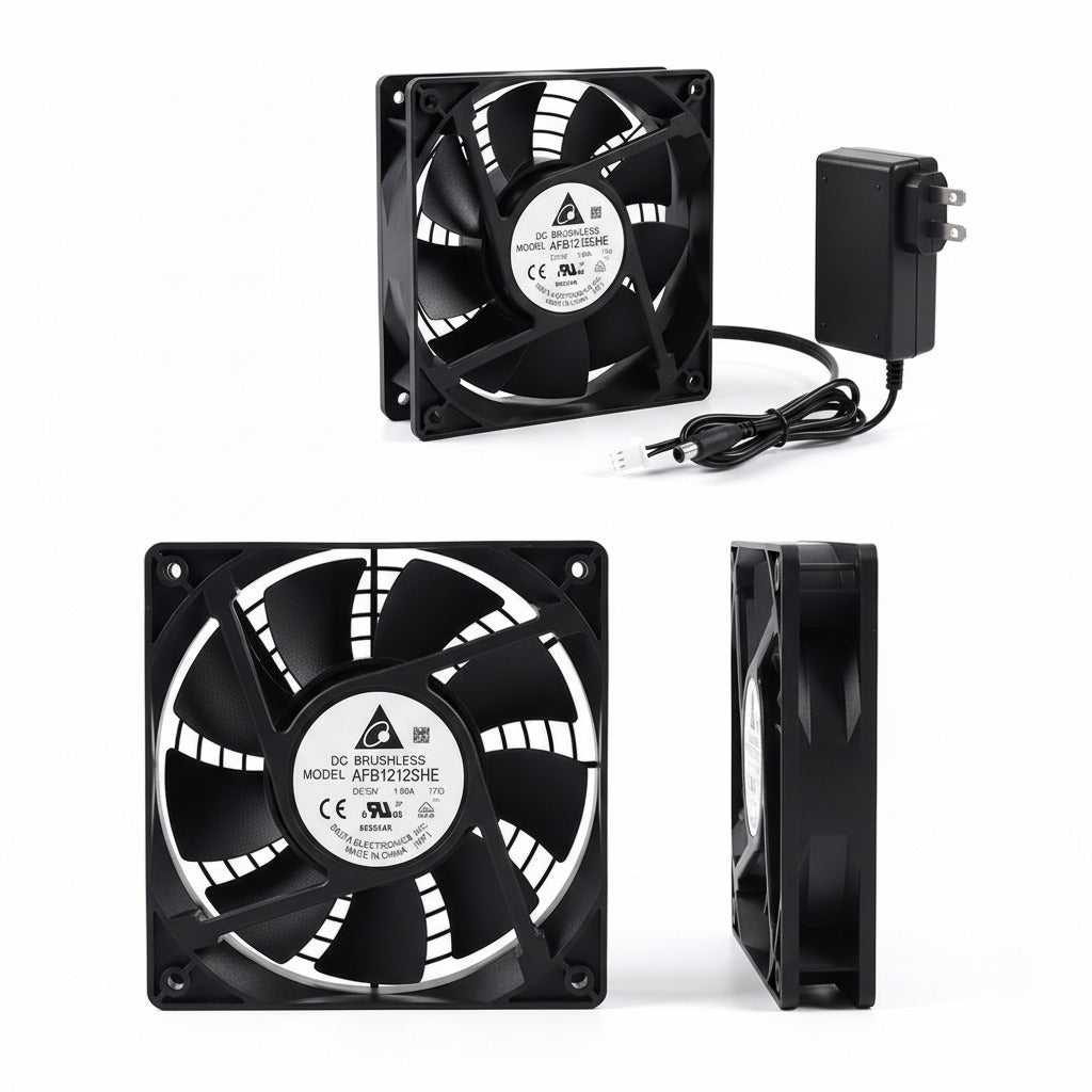 DELTA 120mm 12V 1.6A Cooling Fan – High-Speed, Dual Ball Bearing EXHAUST Fan with Power Supply