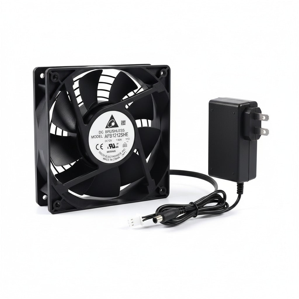 DELTA 120mm 12V 1.6A Cooling Fan – High-Speed, Dual Ball Bearing EXHAUST Fan with Power Supply