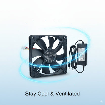 DELTA 140mm 12V 4.5A Cooling Fan– High-Speed, Dual Ball Bearing EXHAUST Fan With power supply